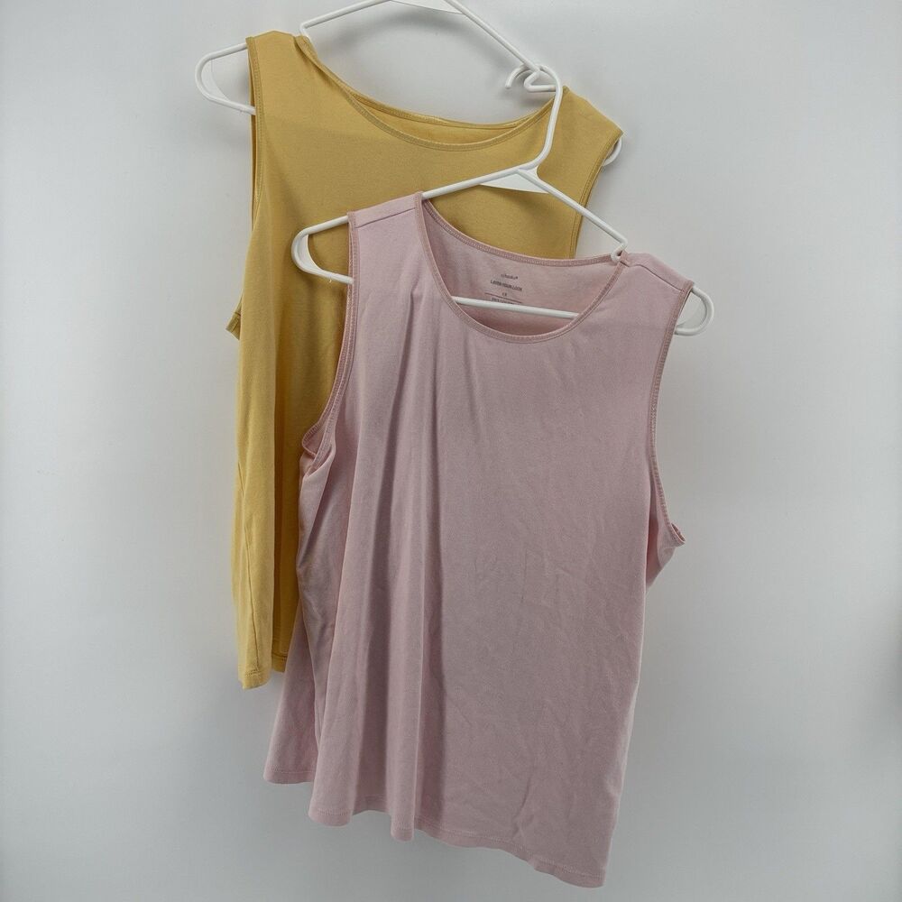 CJ Banks Layer Your Look Tank Top 2-Pack Womens 1X Pink Yellow 100% Cotton